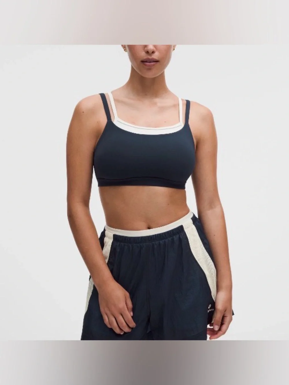 Lululemon Layered Cami Strap Bra True Navy/Ivory *Light Support C/D Sz Large NWT